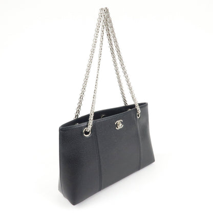CHANEL Caviar Skin Chain Tote Bag Black Silver Hardware