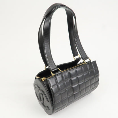 CHANEL Chocolate Bar Lamb Skin Mini Boston Bag Hand Bag Black