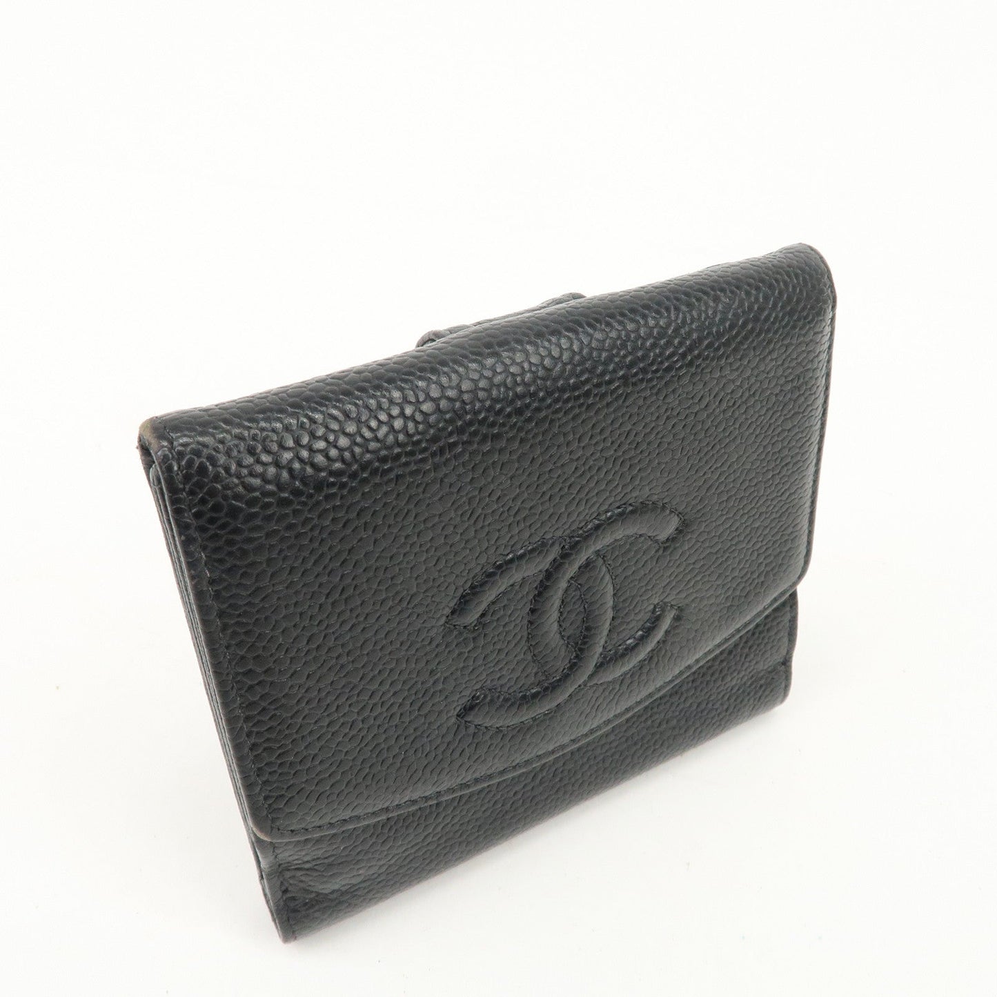 CHANEL COCO Mark Caviar Skin Double Hook Wallet Black A13496