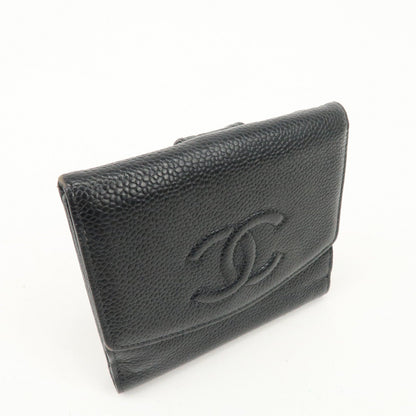 CHANEL COCO Mark Caviar Skin Double Hook Wallet Black A13496