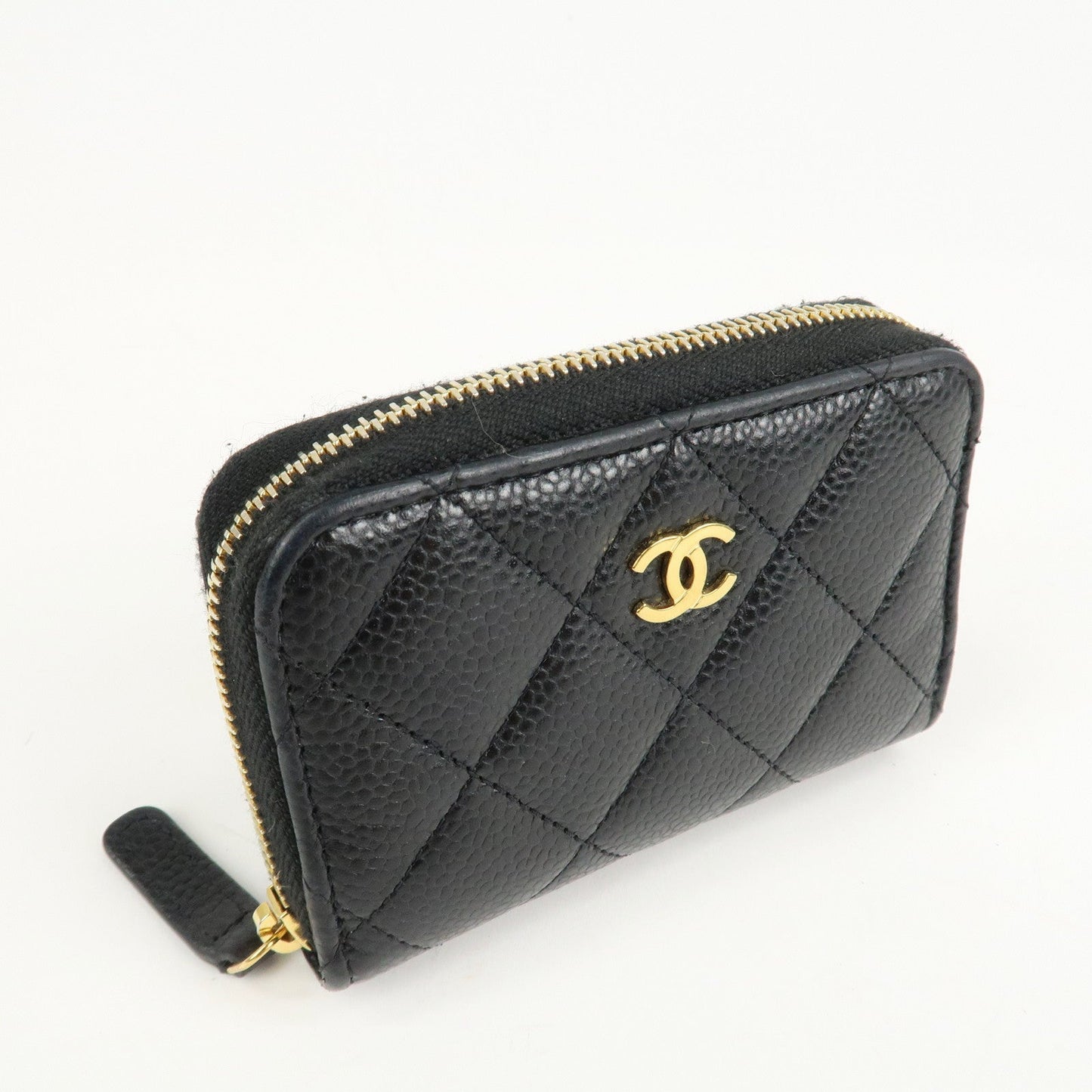 CHANEL Matelasse Caviar Skin Round Zip Coin Case Black AP0216