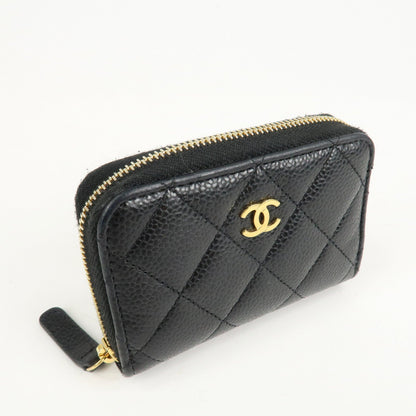 CHANEL Matelasse Caviar Skin Round Zip Coin Case Black AP0216