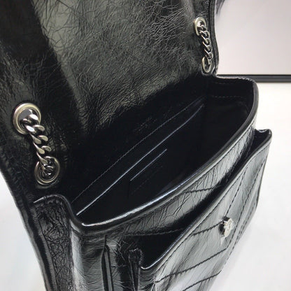 Yves Saint Laurent Niki Baby Chain Bag In Crinkled Vintage Black
