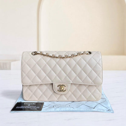 Chanel Classic Flap Medium - Caviar 25CM Quilted Grained Calfskin Beige Gold Hardware Series 16