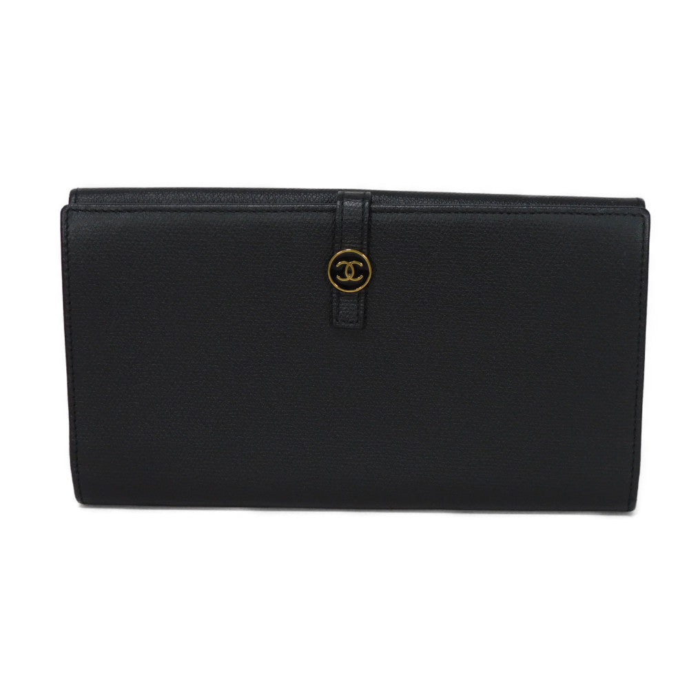 Chanel Coco Button Embossed Calfskin Long Flap Wallet