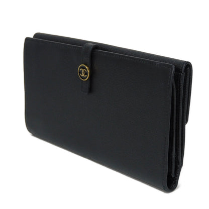 Chanel Coco Button Embossed Calfskin Long Flap Wallet