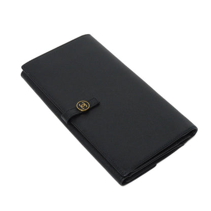 Chanel Coco Button Embossed Calfskin Long Flap Wallet