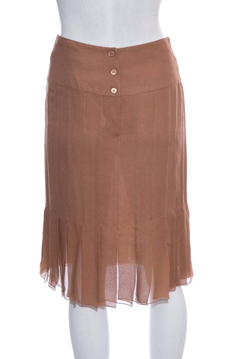Chanel Brown Silk Knee Length Silk Skirt SZ 36
