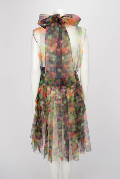 Prada Multi Colour Organza Pleated Dress IT 44