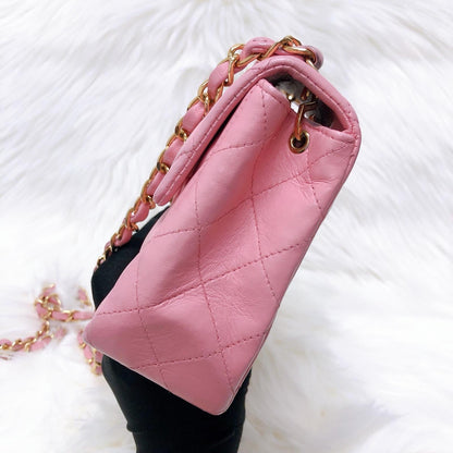 Vintage Mini Square Flap Bag in Pink Quilted Lambskin Leather GHW