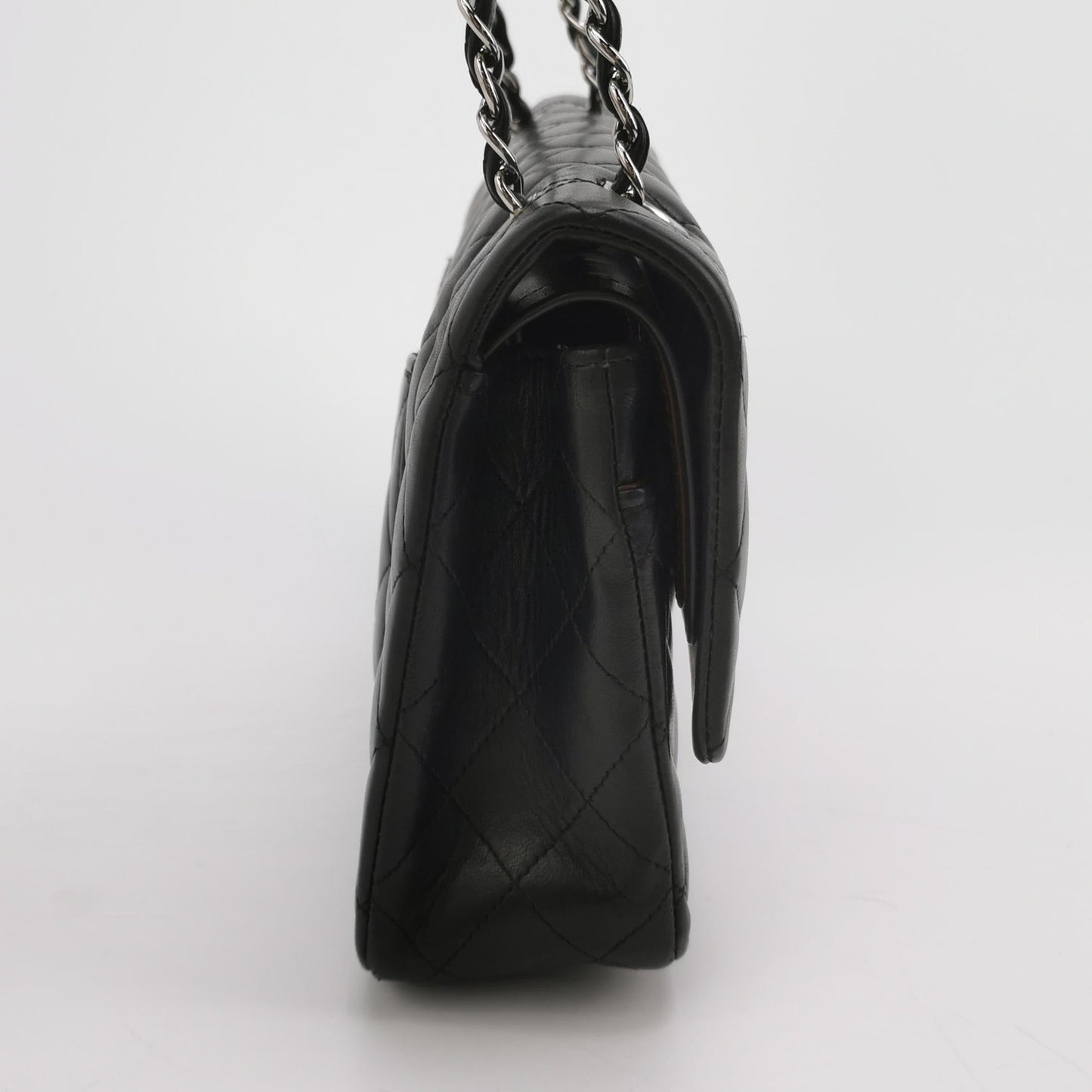 Chanel Timeless Classic Flap Medium Black Lambskin Leather Silver Hardware, 2006-08