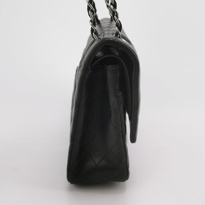 Chanel Timeless Classic Flap Medium Black Lambskin Leather Silver Hardware, 2006-08