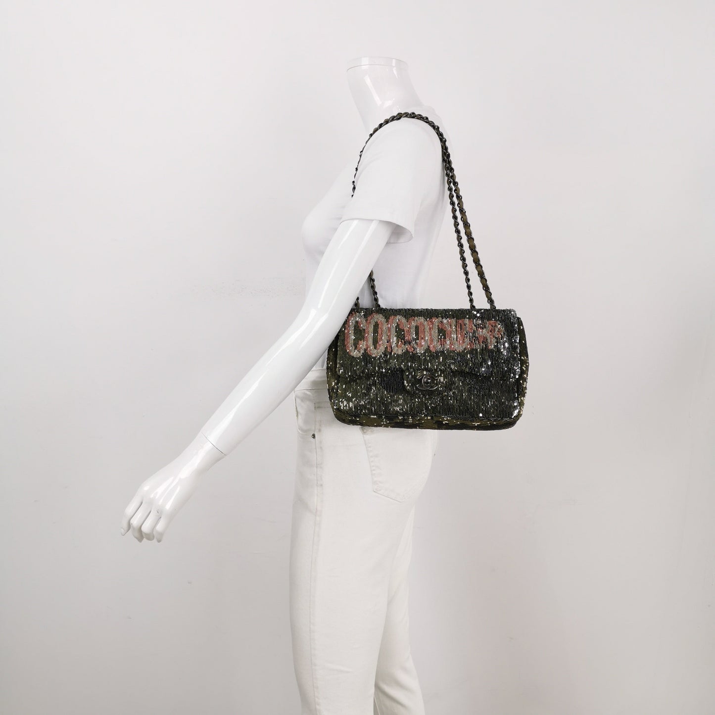 Chanel Coco Cuba Flap Bag Medium Green Khaki Sequins