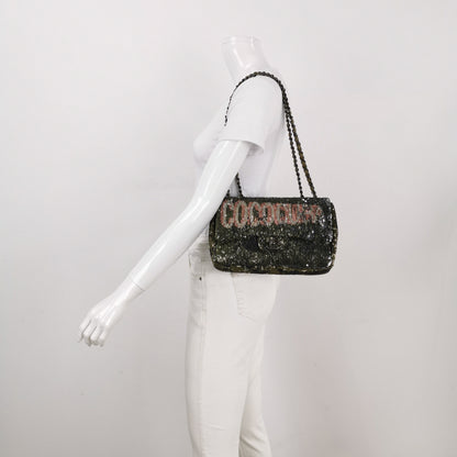 Chanel Coco Cuba Flap Bag Medium Green Khaki Sequins