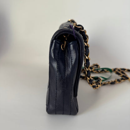 Chanel Vintage Classic Flap Mini Navy Lambskin Mega CC Logo 24k Gold HW, 1989-1991