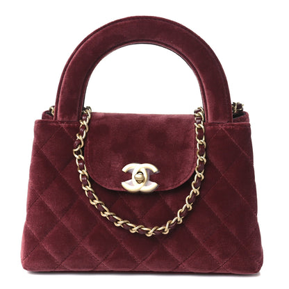 Velvet Quilted Nano Kelly Shopper Burgundy