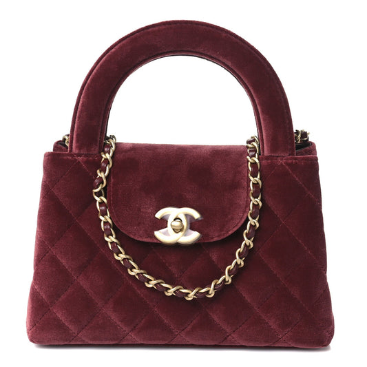 Velvet Quilted Nano Kelly Shopper Burgundy
