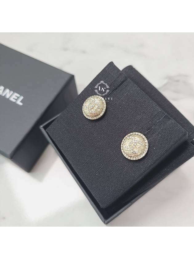 CC Logo Rhinestone Round Earrings Gold Chanel