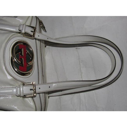 Gucci White Leather Blondie Satchel W Bold Gold GG