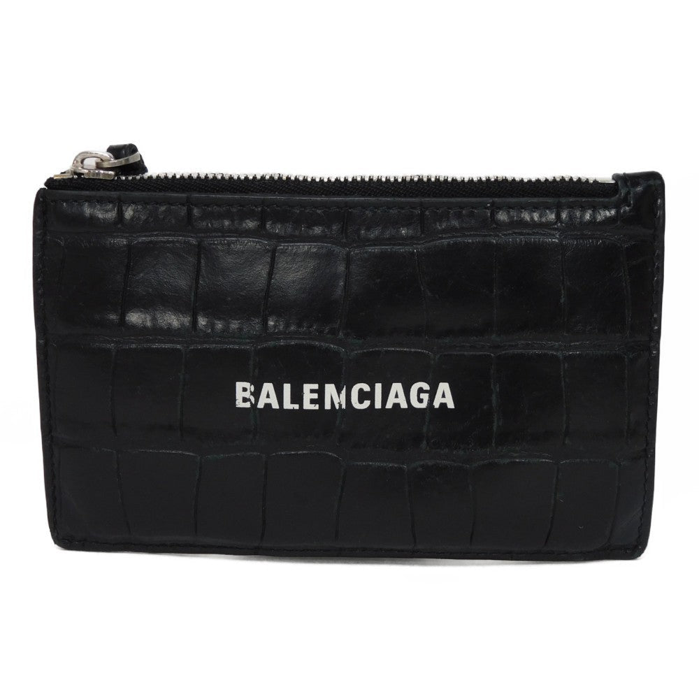 BALENCIAGA Coin case 640535 1ROP3 1000 Calfskin (crocodile embossed) black New logo cash coin card holder mens