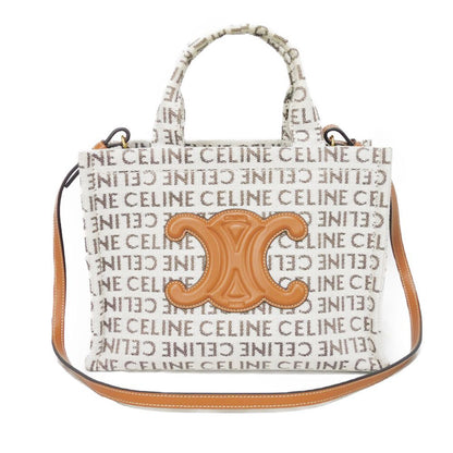 CELINE Tote Bag 199162FEF.02NT Textile x Calfskin Natural x tongue Triomphe Small Hippo Tice Women Used