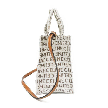 CELINE Tote Bag 199162FEF.02NT Textile x Calfskin Natural x tongue Triomphe Small Hippo Tice Women Used