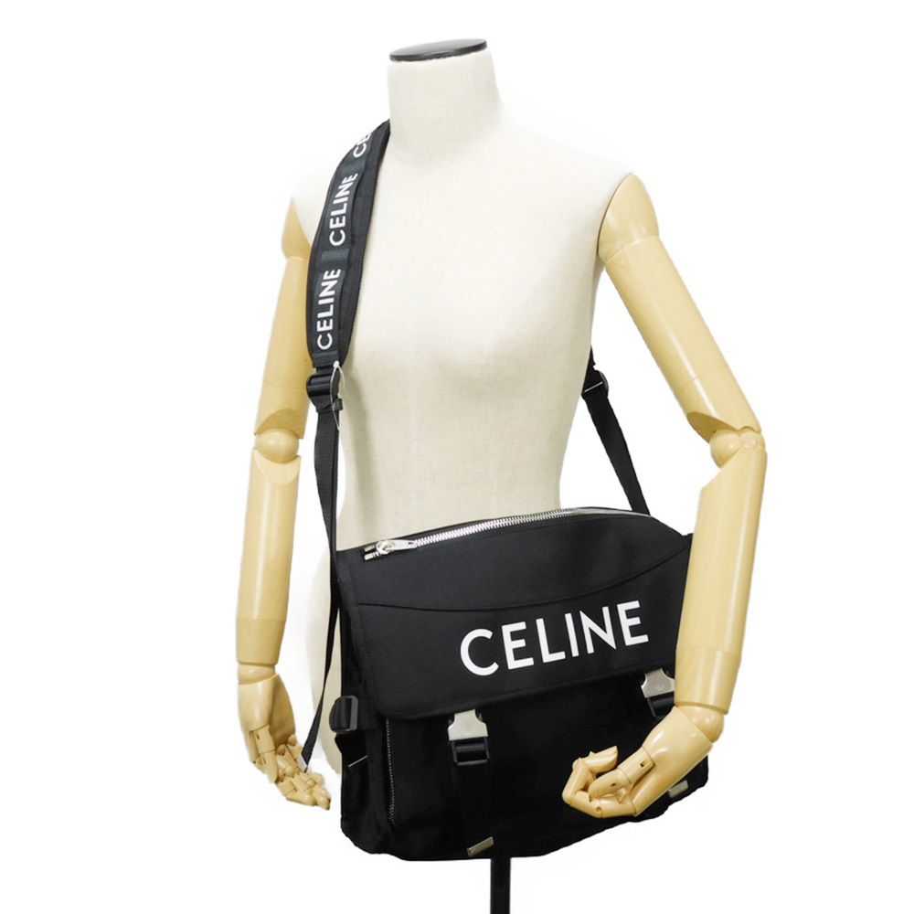CELINE Shoulder Bag 198712DMT.38SI Nylon Black x white logo print Large Messenger mens Used