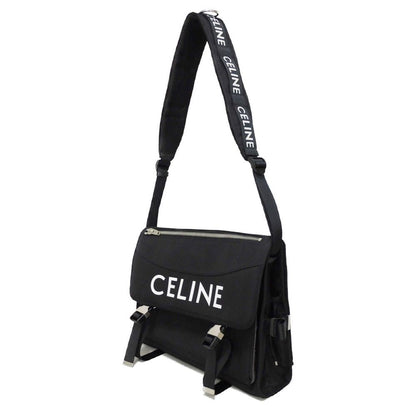 CELINE Shoulder Bag 198712DMT.38SI Nylon Black x white logo print Large Messenger mens Used