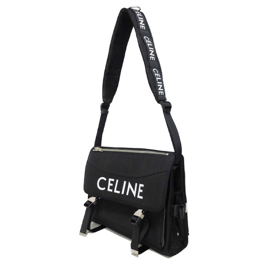 CELINE Shoulder Bag 198712DMT.38SI Nylon Black x white logo print Large Messenger mens Used