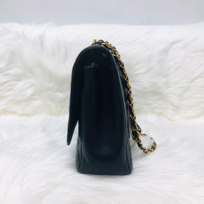 Classic Double Flap Caviar Leather Maxi Black GHW