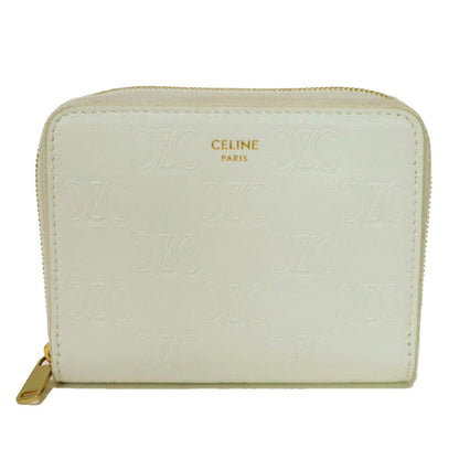 CELINE Coin case 10B663BFU.01BC Smooth calfskin (triomphe embossed) white Triomphe emboss small zip wallet Women(Unisex) Used