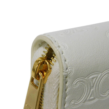 CELINE Coin case 10B663BFU.01BC Smooth calfskin (triomphe embossed) white Triomphe emboss small zip wallet Women(Unisex) Used