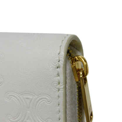 CELINE Coin case 10B663BFU.01BC Smooth calfskin (triomphe embossed) white Triomphe emboss small zip wallet Women(Unisex) Used