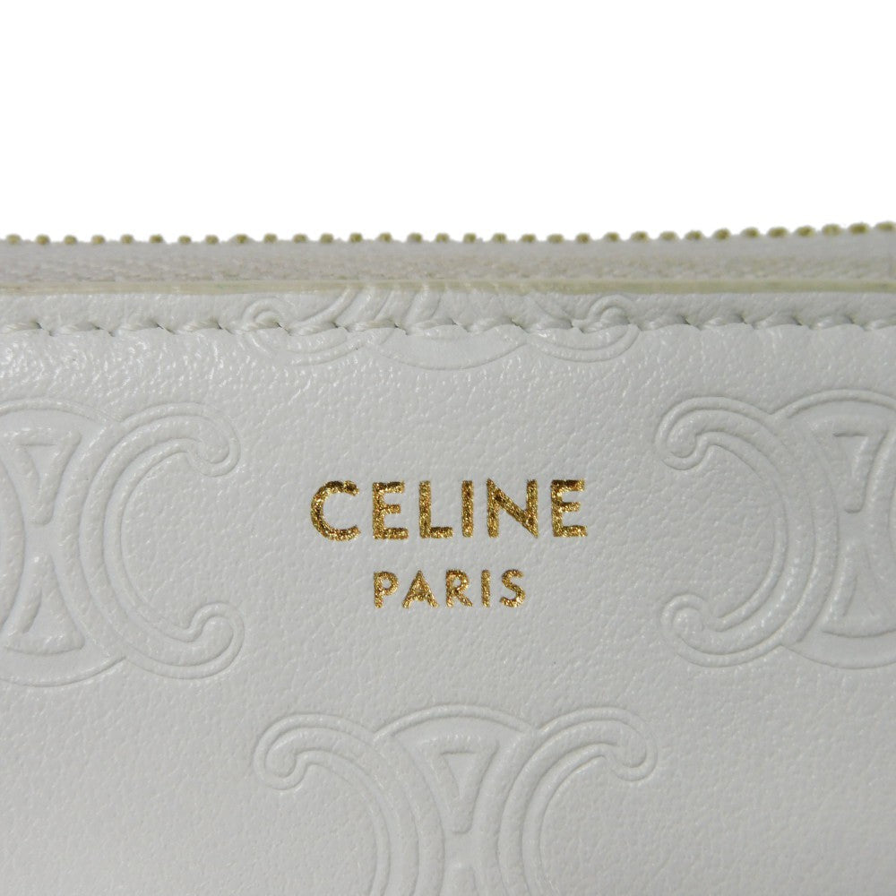 CELINE Coin case 10B663BFU.01BC Smooth calfskin (triomphe embossed) white Triomphe emboss small zip wallet Women(Unisex) Used