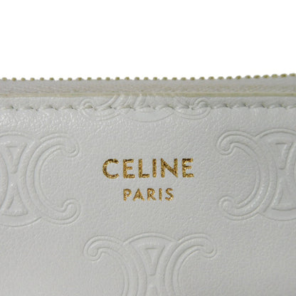 CELINE Coin case 10B663BFU.01BC Smooth calfskin (triomphe embossed) white Triomphe emboss small zip wallet Women(Unisex) Used