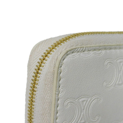 CELINE Coin case 10B663BFU.01BC Smooth calfskin (triomphe embossed) white Triomphe emboss small zip wallet Women(Unisex) Used