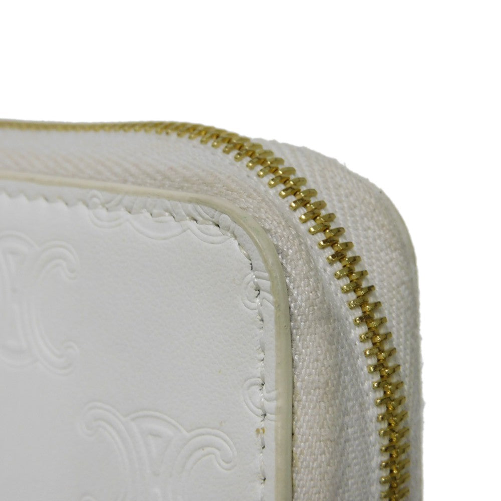 CELINE Coin case 10B663BFU.01BC Smooth calfskin (triomphe embossed) white Triomphe emboss small zip wallet Women(Unisex) Used