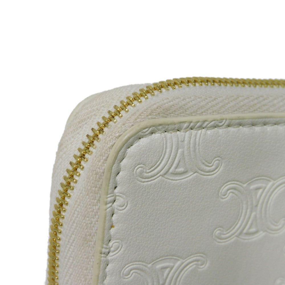 CELINE Coin case 10B663BFU.01BC Smooth calfskin (triomphe embossed) white Triomphe emboss small zip wallet Women(Unisex) Used