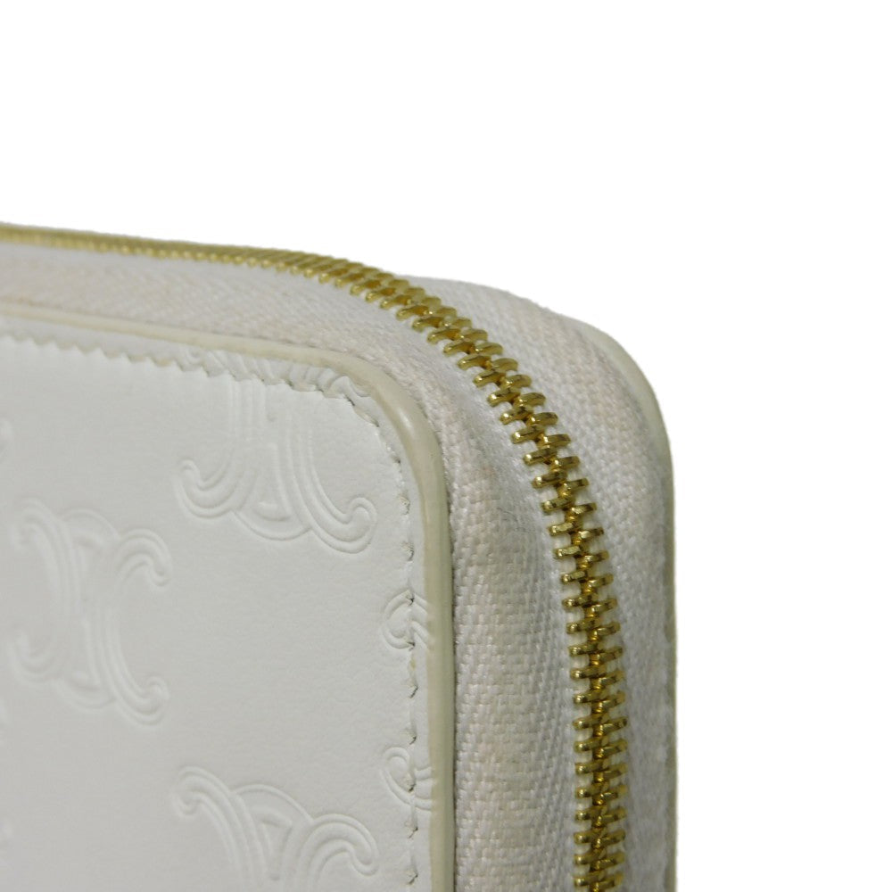 CELINE Coin case 10B663BFU.01BC Smooth calfskin (triomphe embossed) white Triomphe emboss small zip wallet Women(Unisex) Used