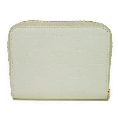 CELINE Coin case 10B663BFU.01BC Smooth calfskin (triomphe embossed) white Triomphe emboss small zip wallet Women(Unisex) Used