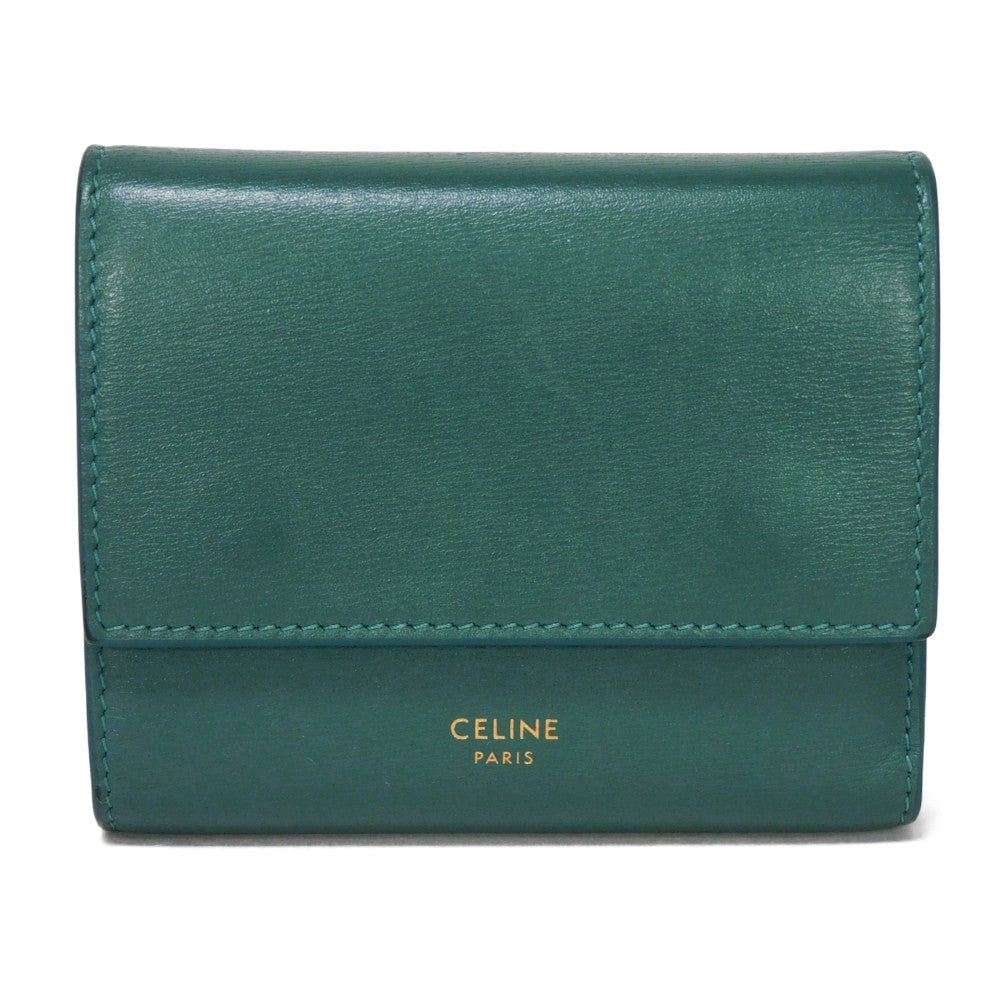 CELINE Tri-fold wallet 10B573CQP.30GS Shiny calfskin Green smoke New logo Small trifold wallet Women(Unisex) Used