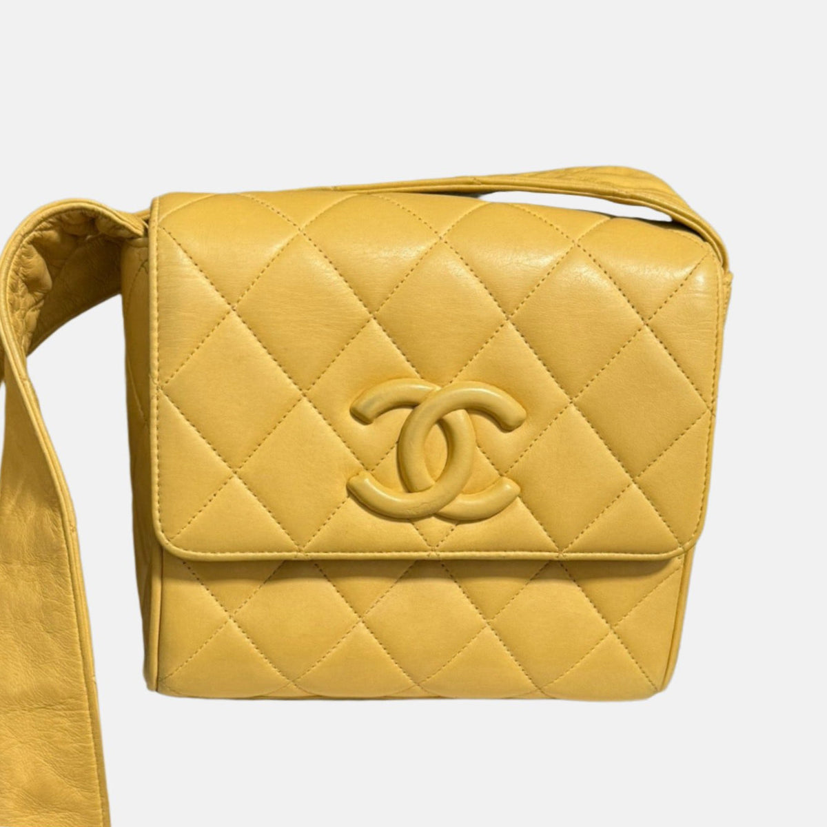 Chanel Vintage Flap Crossbody Bag Yellow Lambskin Leather, 1991-1994