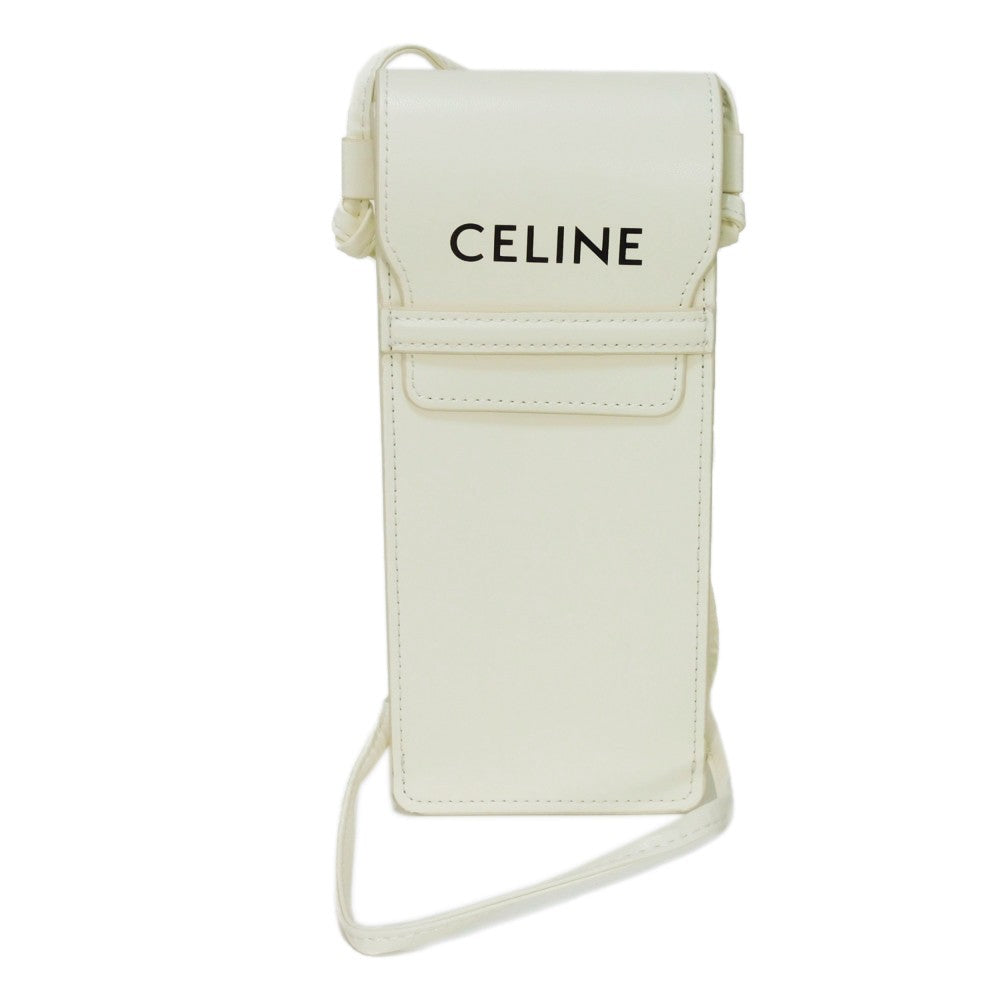 CELINE Shoulder Bag Smooth Calfskin Leather white New logo Monochrome 05 Sunglasses Pouch Women(Unisex) Used