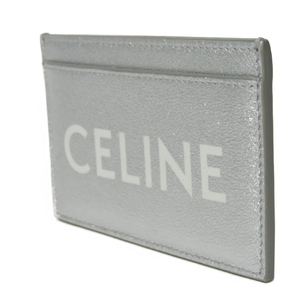 CELINE Card Case 10B703EK8.36AG Laminated calfskin Silver laminate logo card holder Women(Unisex) Used