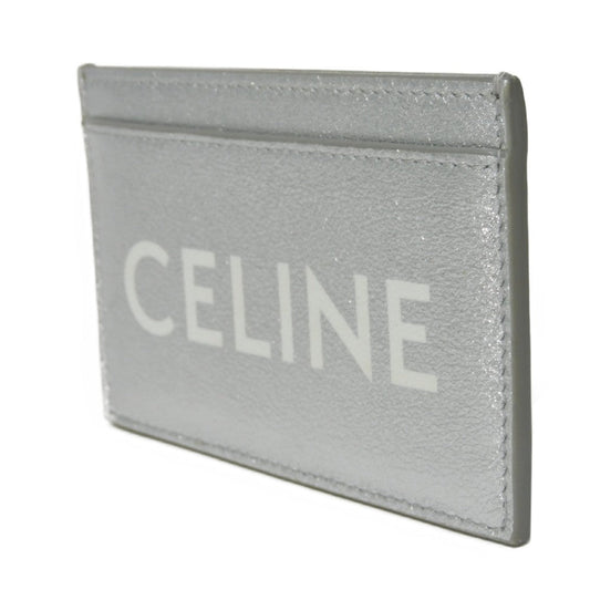 CELINE Card Case 10B703EK8.36AG Laminated calfskin Silver laminate logo card holder Women(Unisex) Used