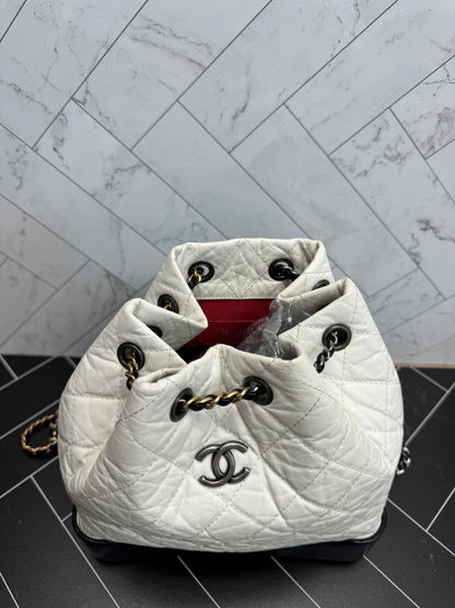 Chanel Gabrielle White Calfskin Leather 2 tone Backpack