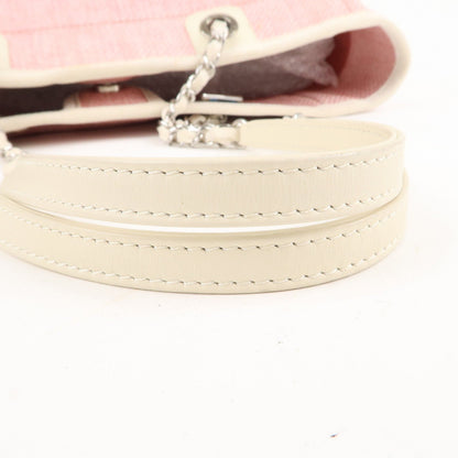 CHANEL Deauville MM Straw Leather Chain Tote Bag Pink A67001