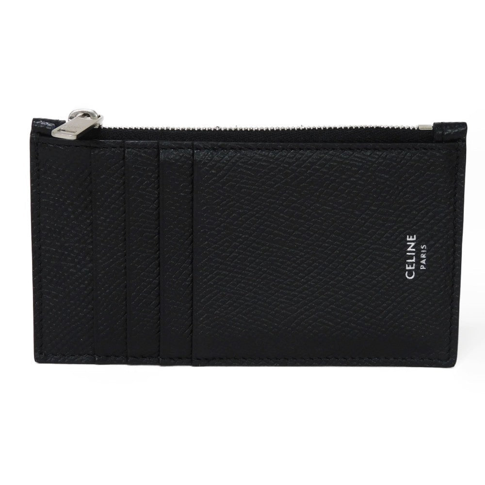 CELINE Coin case 10B683BEL.38SI Grained calfskin (embossed) black New logo Compact zipped card holder mens Used
