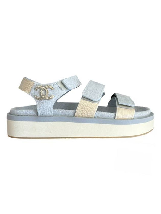 CC Logo Suede Velcro Sandals Blue Chanel