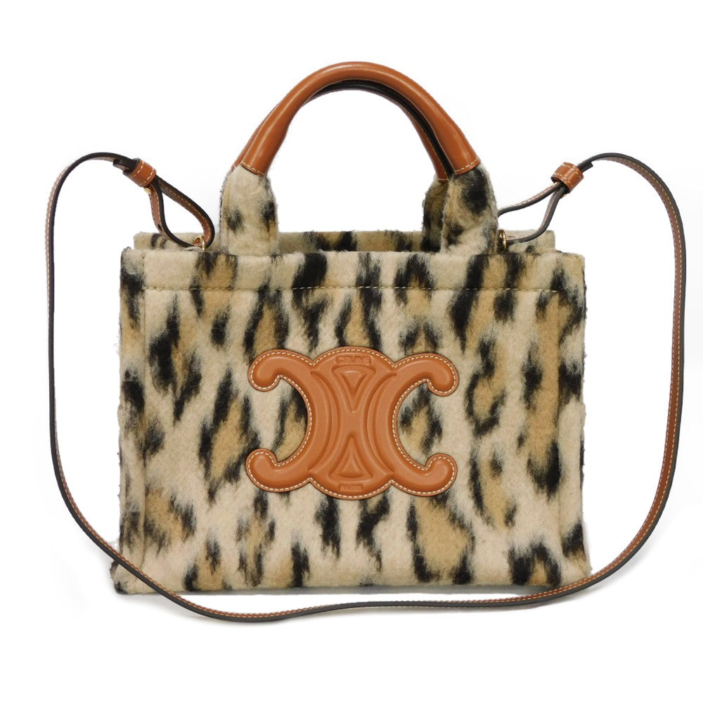 CELINE Tote Bag 199162FK1.19LE Textile x Calfskin Leopard Triomphe Small Hippo Tice Women Used